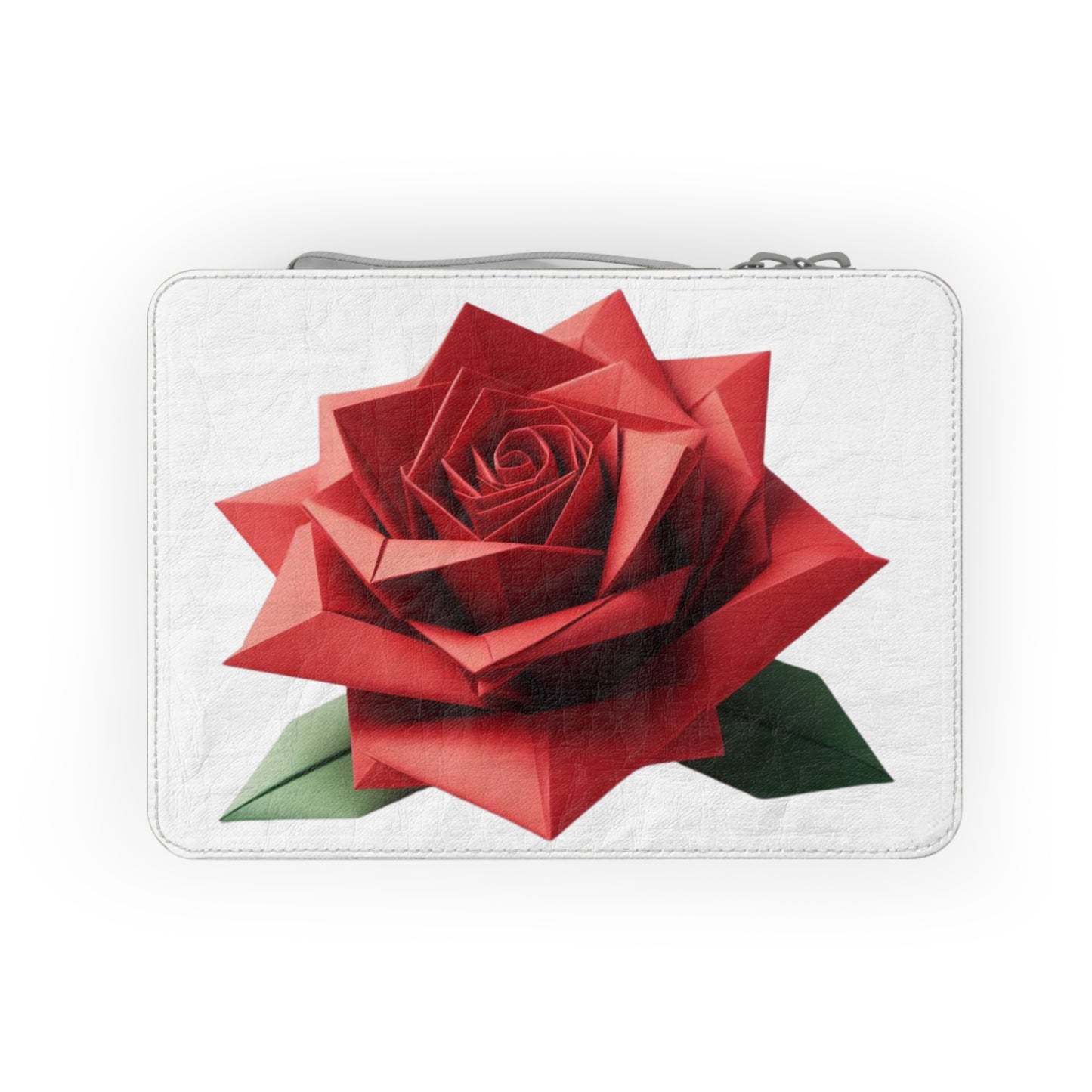 Origami Red Rose Paper Lunch Bag - white