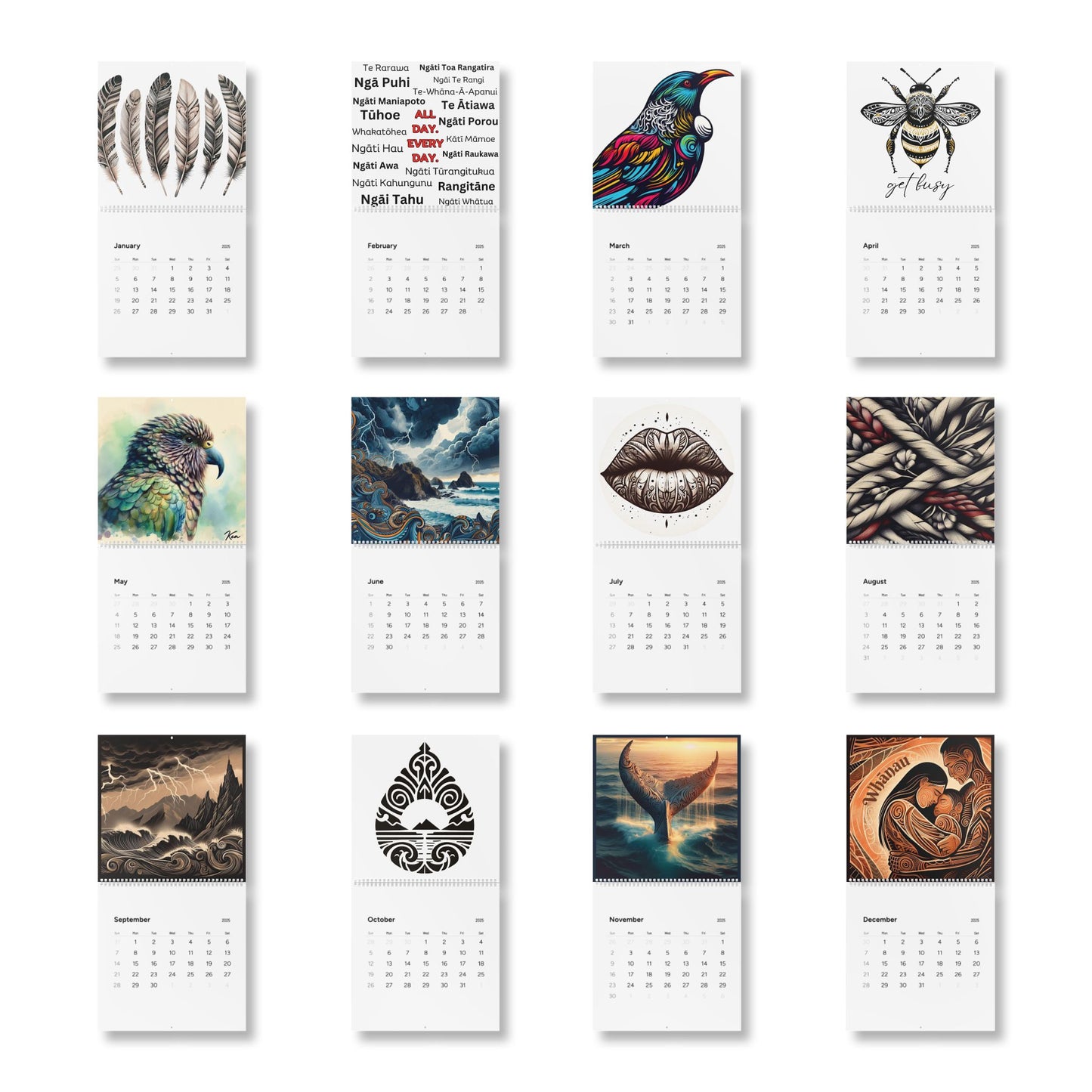 Exclusively Designed Māori Inspired #2 Standard Wall Calendar (2025)