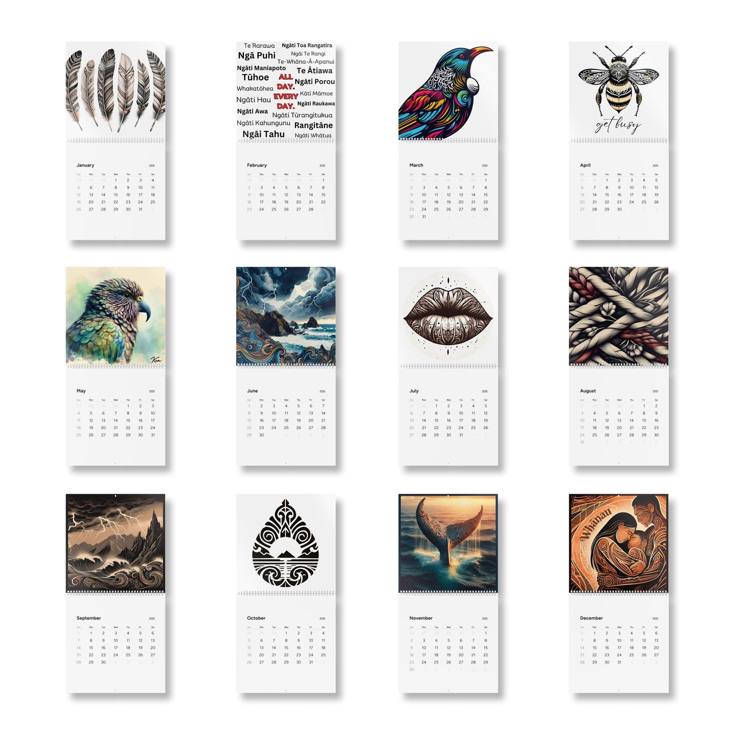 Exclusively Designed Māori Inspired #2 Standard Wall Calendar (2025)