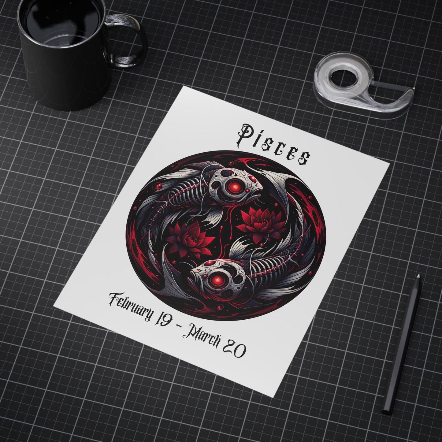 Gothic Pisces Unframed Prints - white