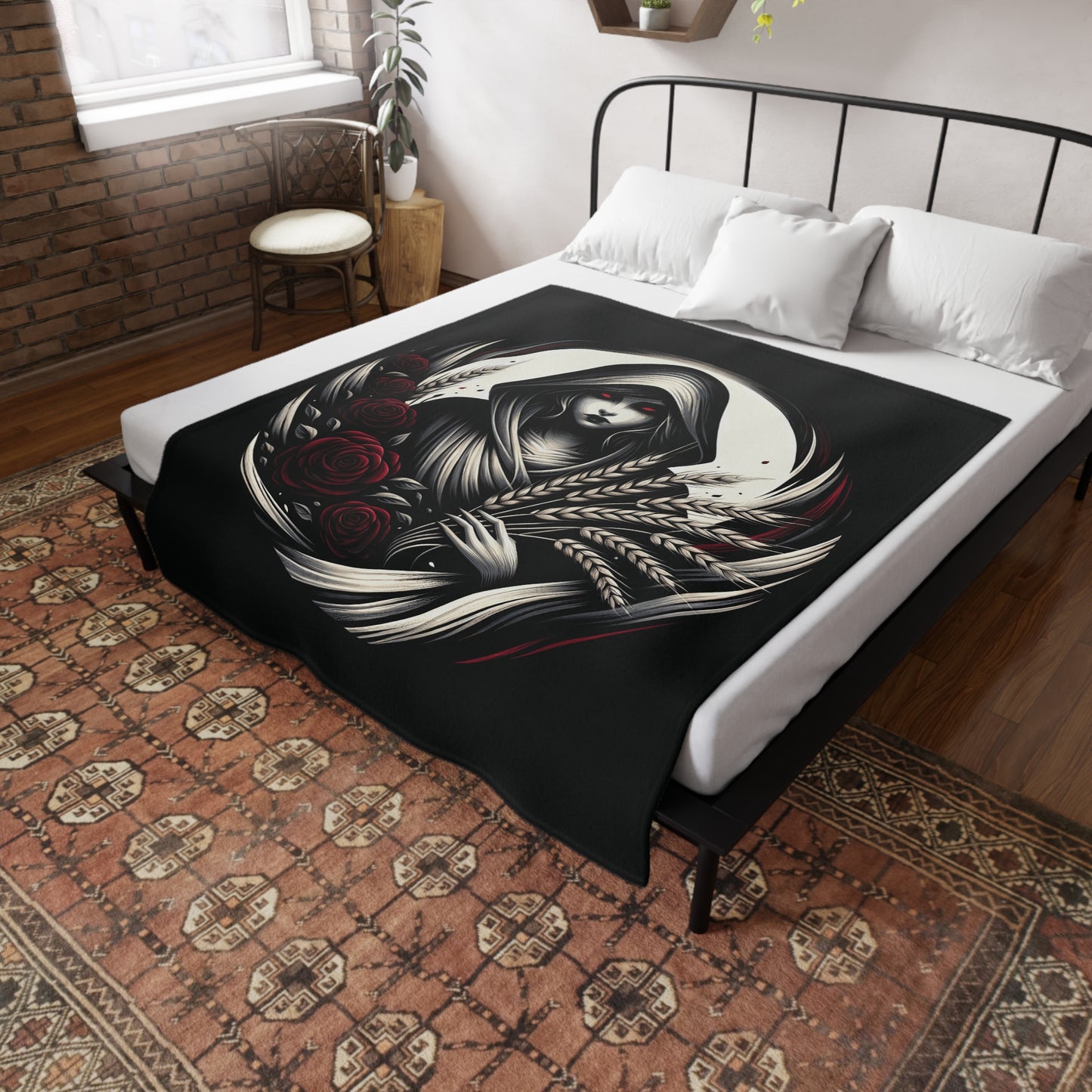 Gothic Virgo Plush Fleece Blanket - black