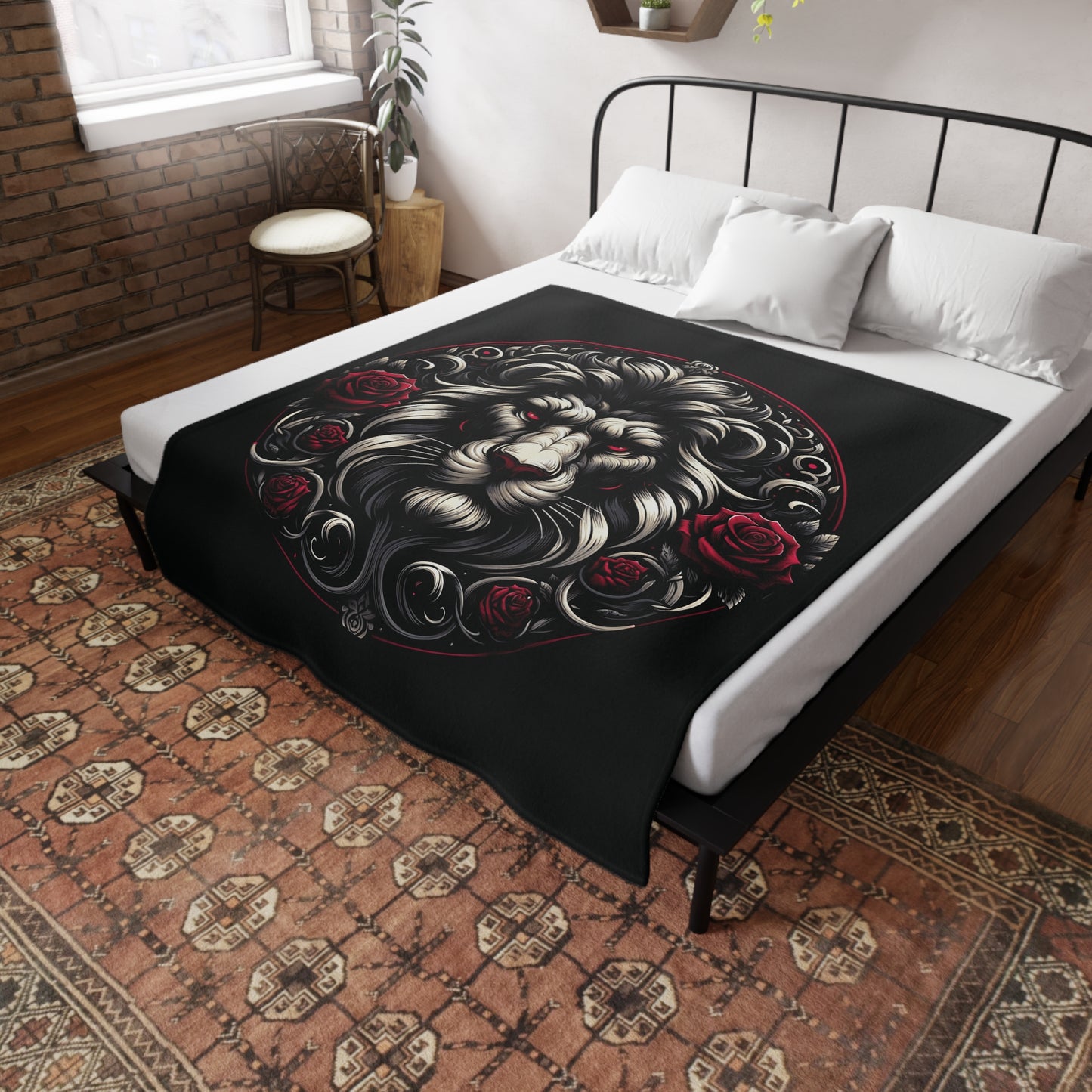 Gothic Leo Plush Fleece Blanket - black