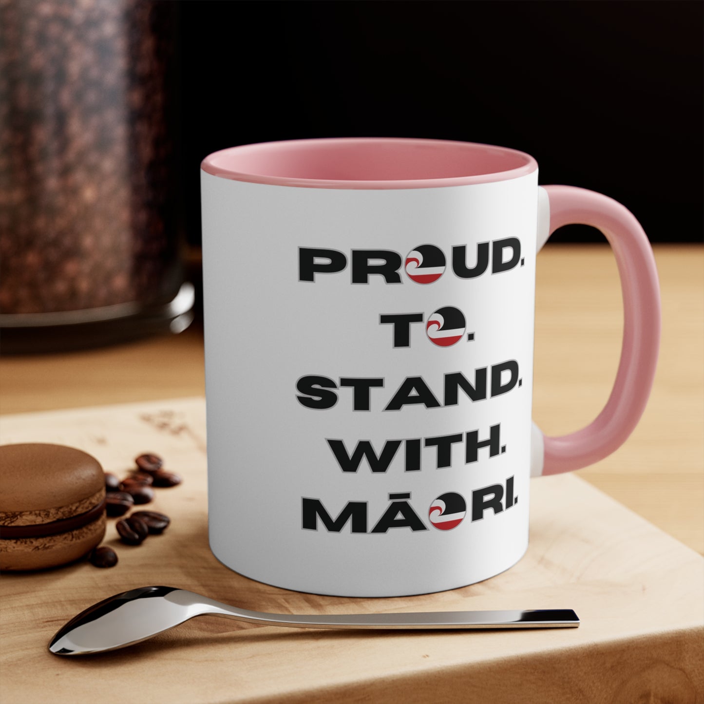 Proud. To. Stand. With. Māori. Colorful Accent Mugs, 11oz (330 ml)