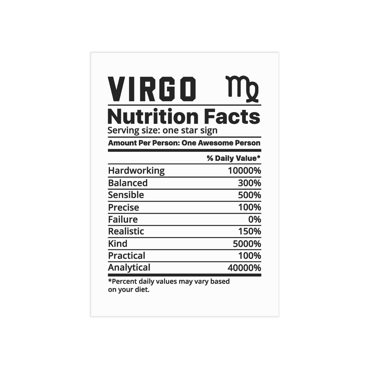 Virgo Nutrition Unframed Prints - white