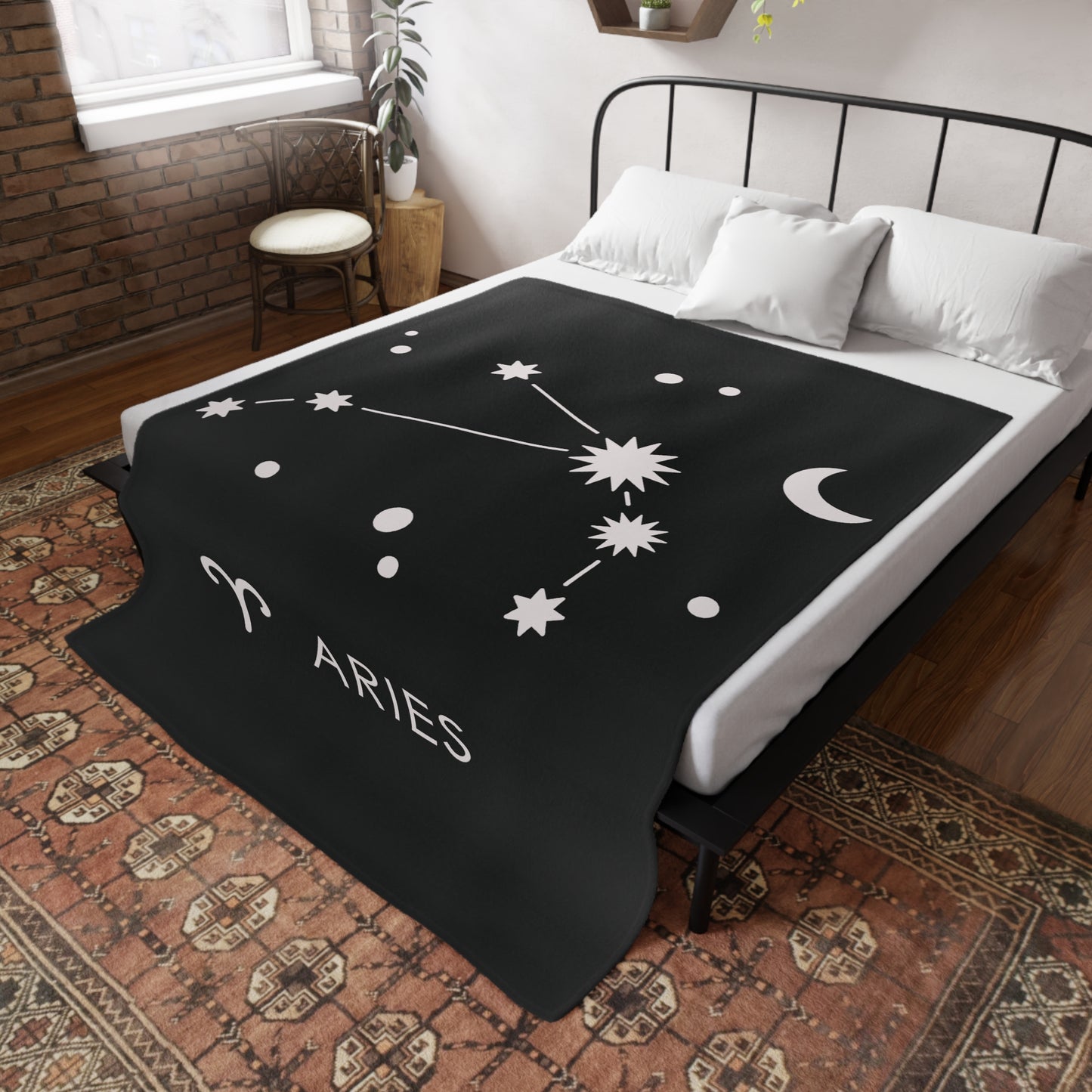 Aries Star Map Plush Fleece Blanket - black