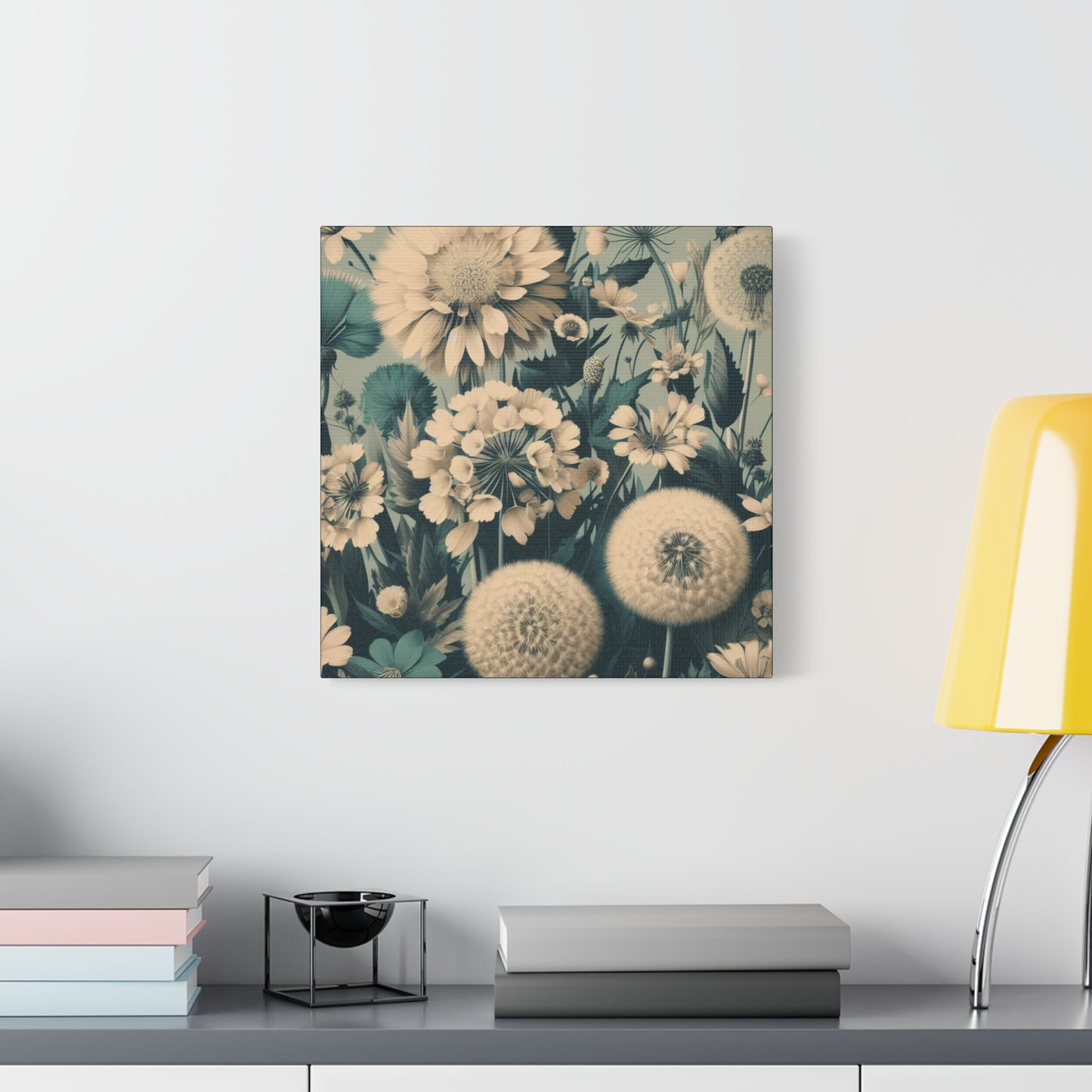 Blue & Cream Flowers Classic Canvas - Black