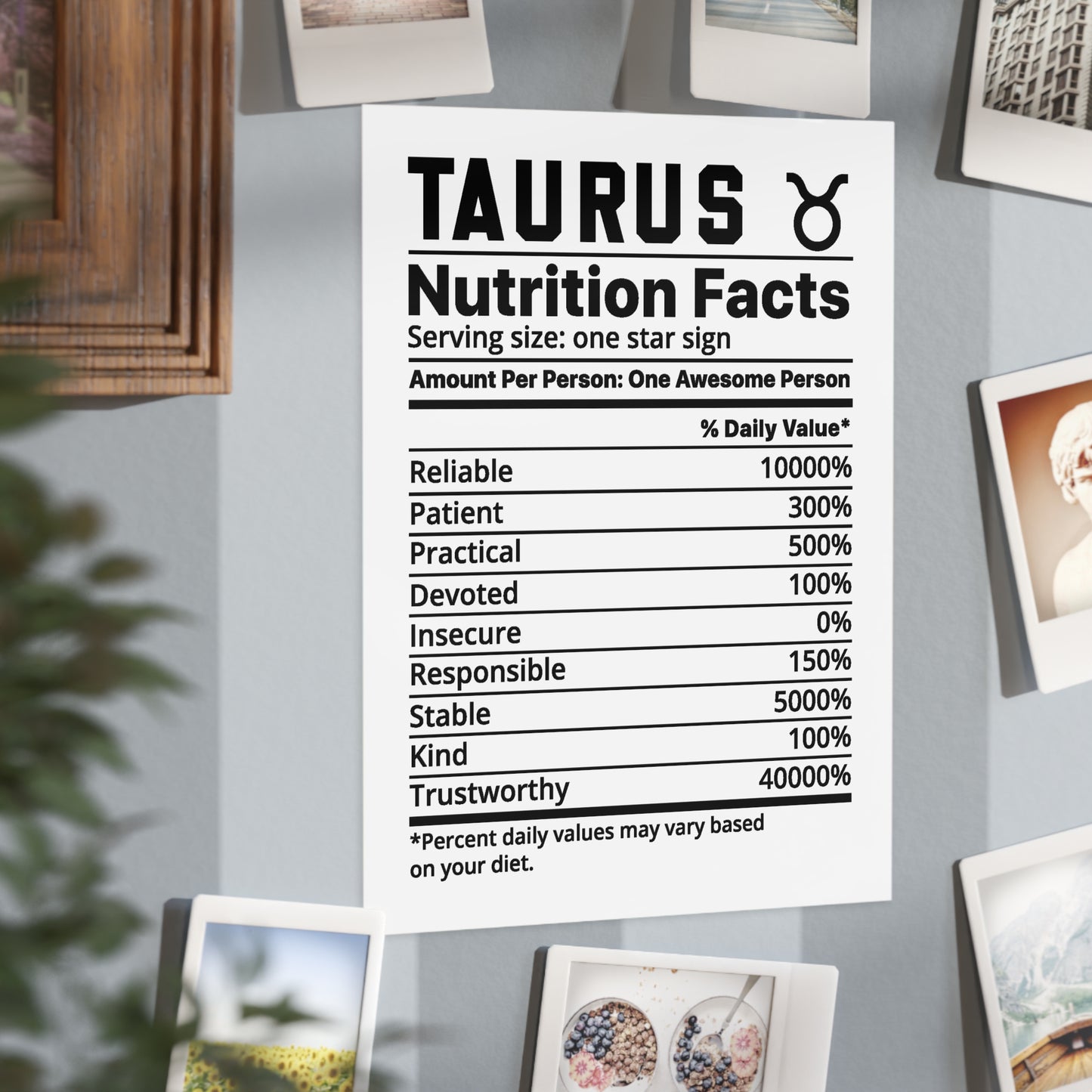 Taurus Nutrition Unframed Prints - white