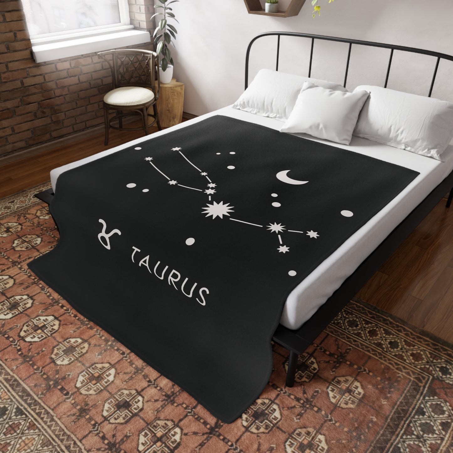 Taurus Star Map Plush Fleece Blanket - black