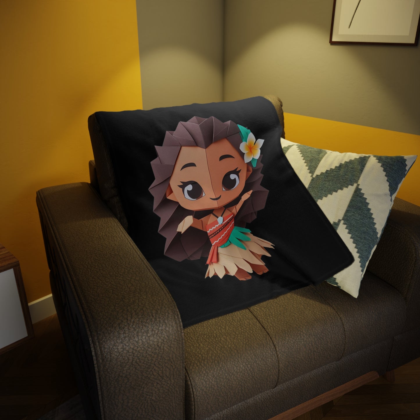 Origami Moana Plush Fleece Blanket - Black