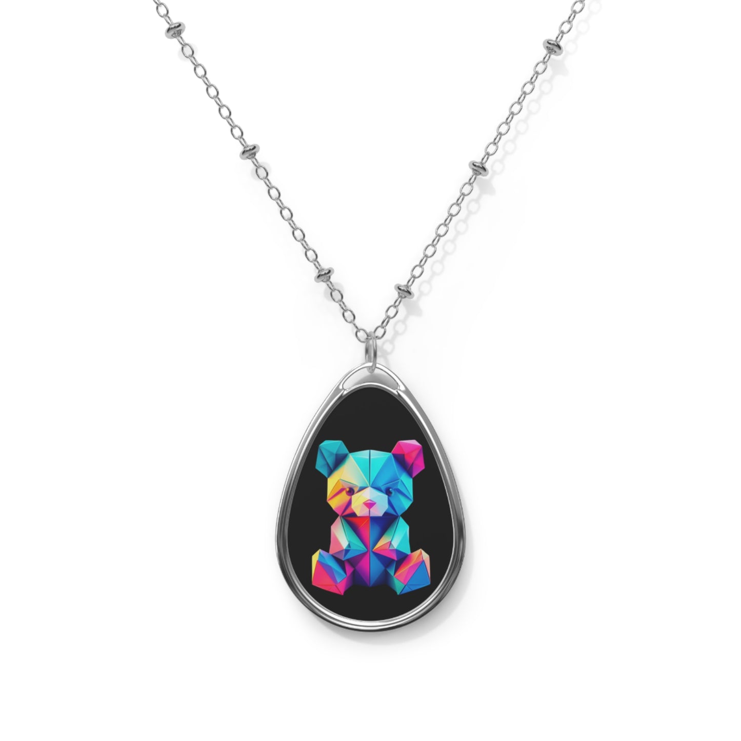 Origami Neon Teddy Oval Necklace