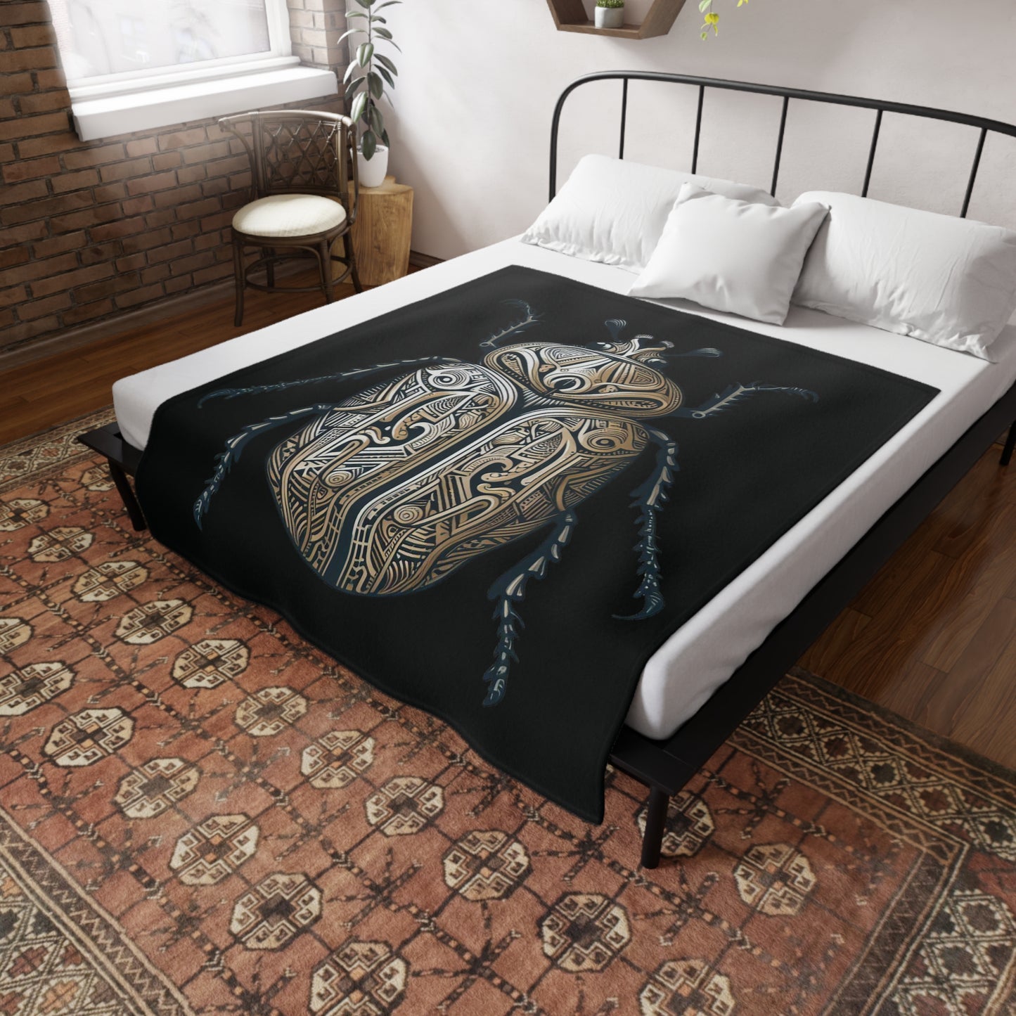 Carved Beetle - Black Plush Fleece Blanket