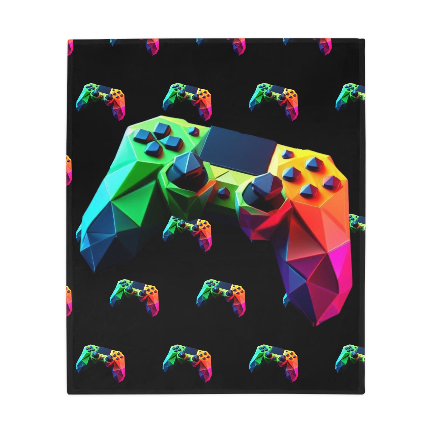 Origami Neon Controller Plush Fleece Blanket - Black