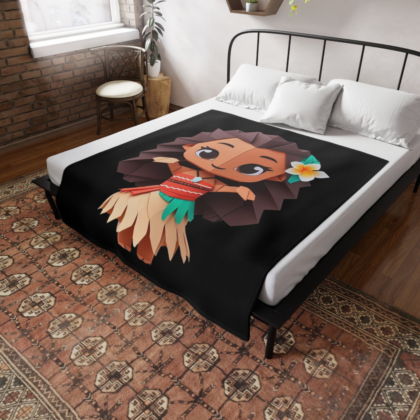 Origami Moana Plush Fleece Blanket - Black