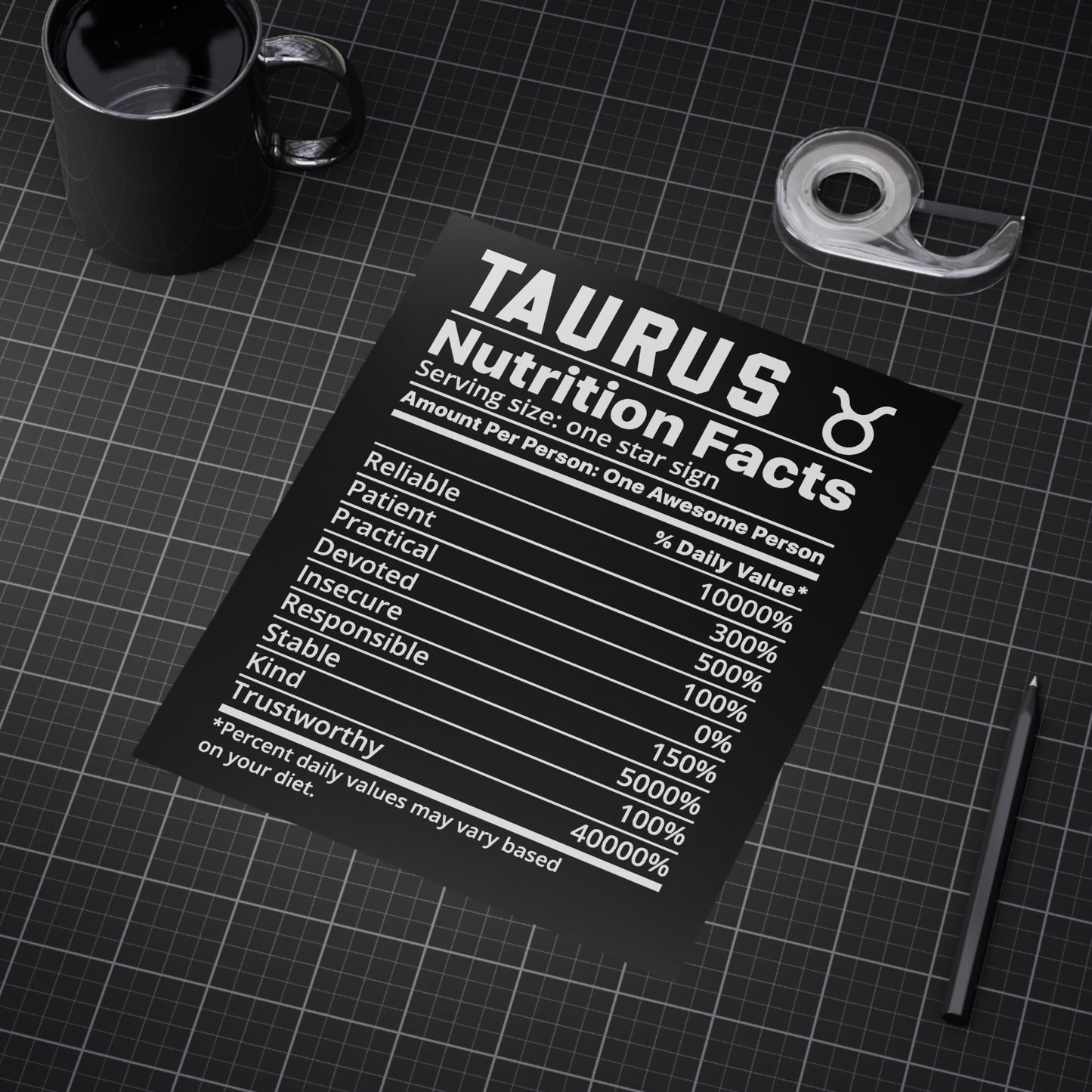 Taurus Nutrition Unframed Prints - black