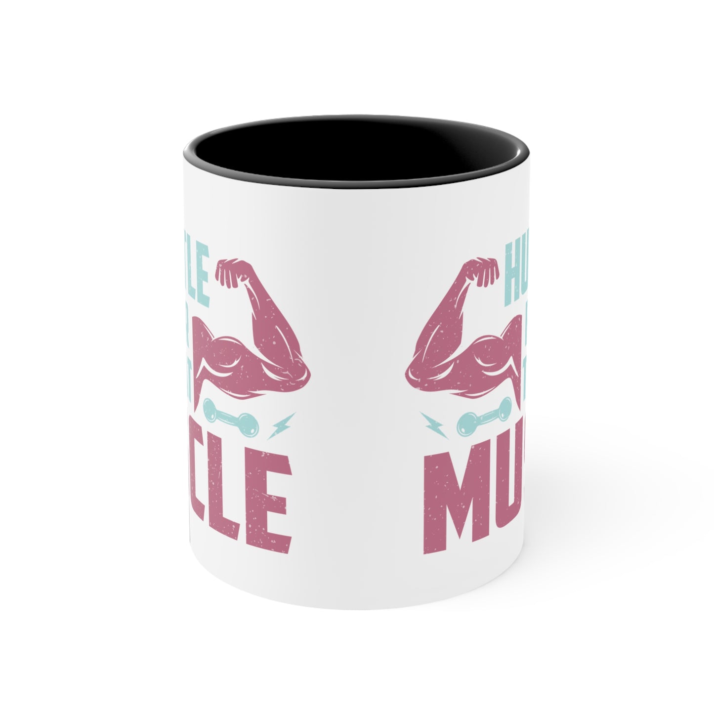 Hustle for that Muscle Workout Colorful Accent Mug 11oz - For Gym Fitness Enthusiasts