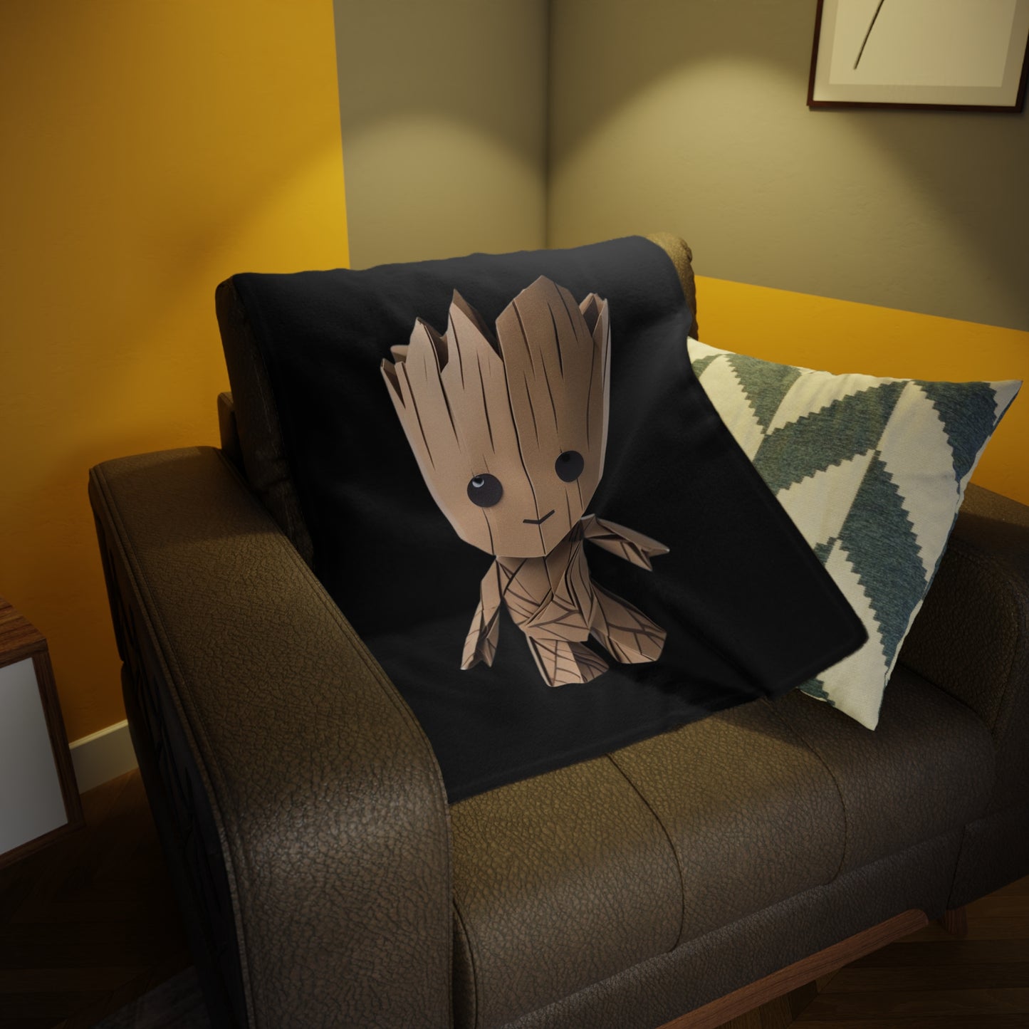 Origami Baby Groot Plush Fleece Blanket - Black