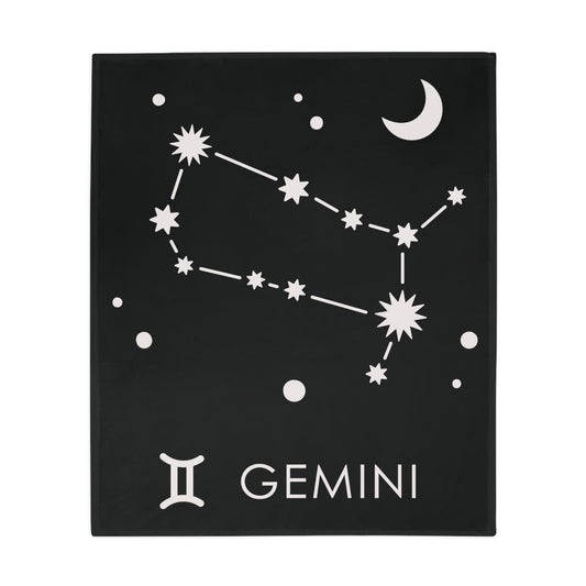 Gemini Star Map Plush Fleece Blanket - black