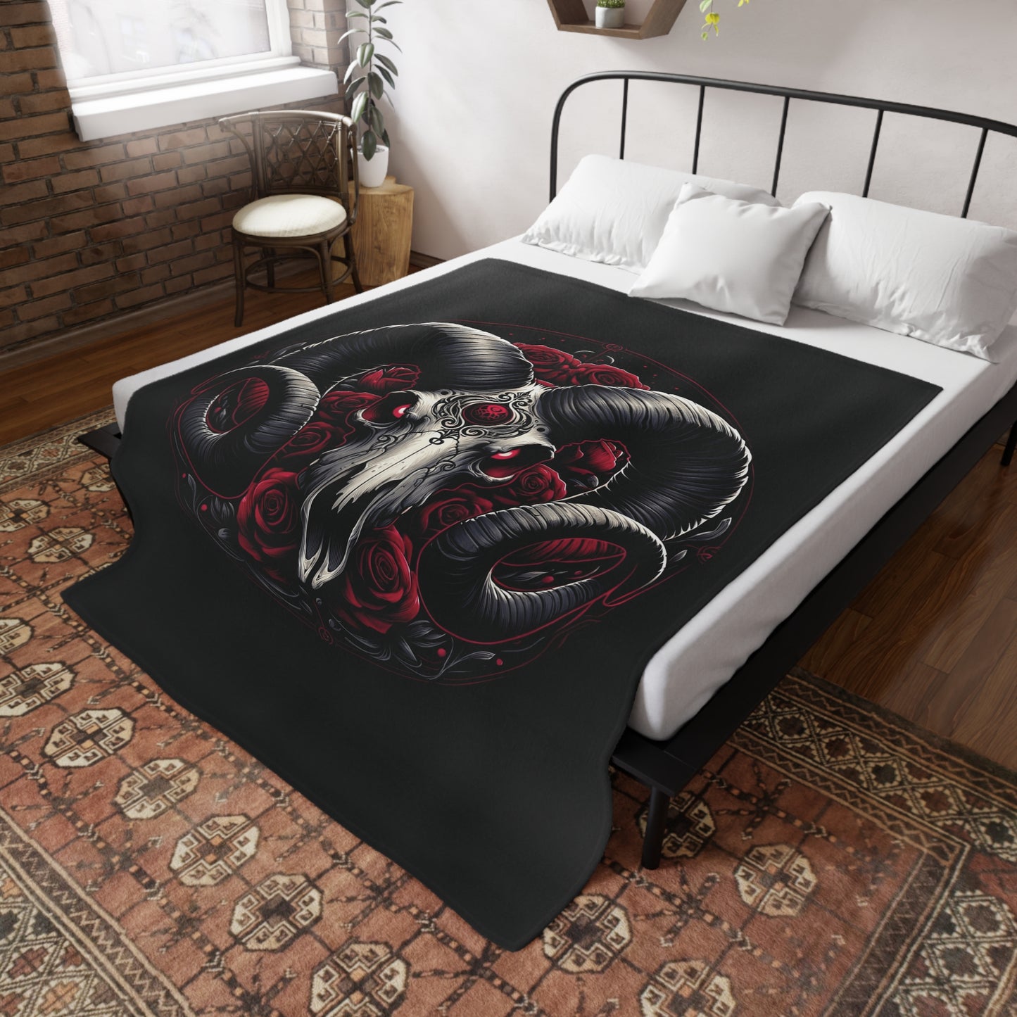 Gothic Aries Plush Fleece Blanket - black