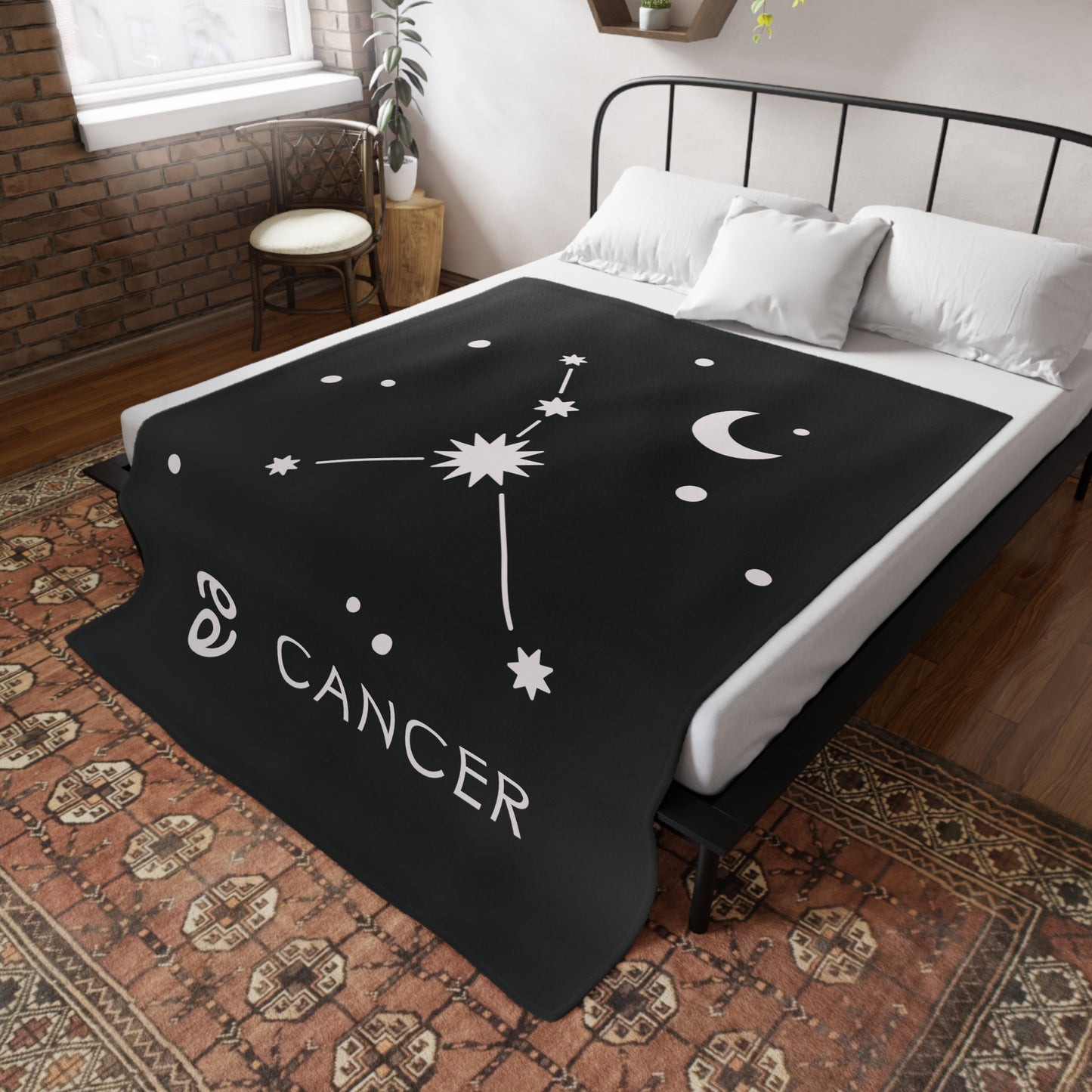 Cancer Star Map Plush Fleece Blanket - black