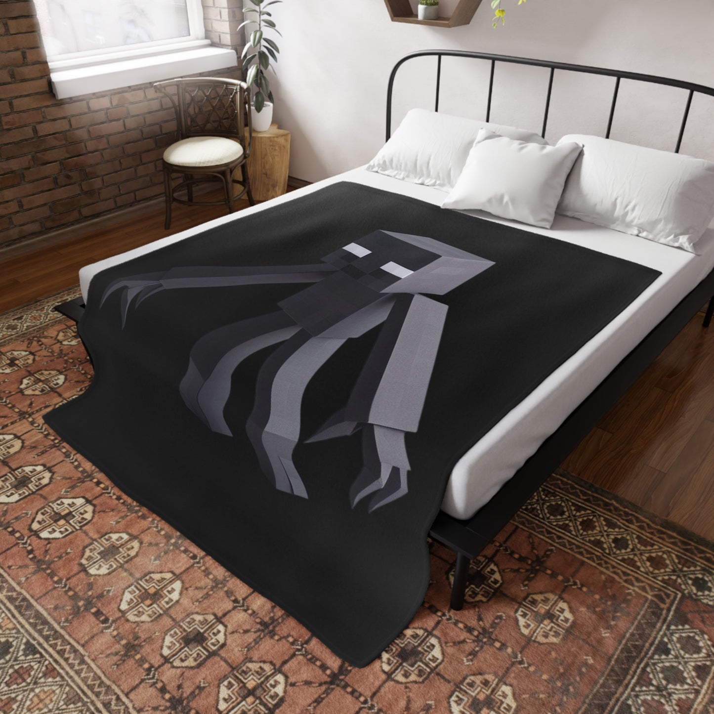 Origami Enderman Plush Fleece Blanket - Black