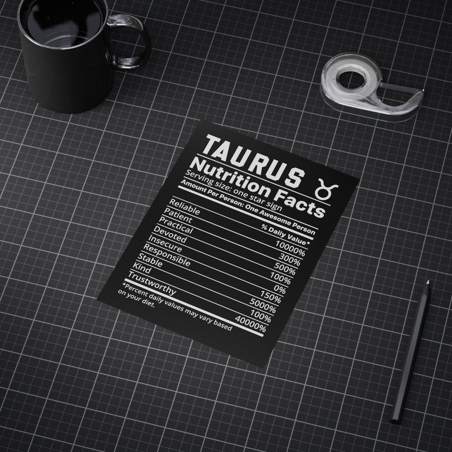 Taurus Nutrition Unframed Prints - black