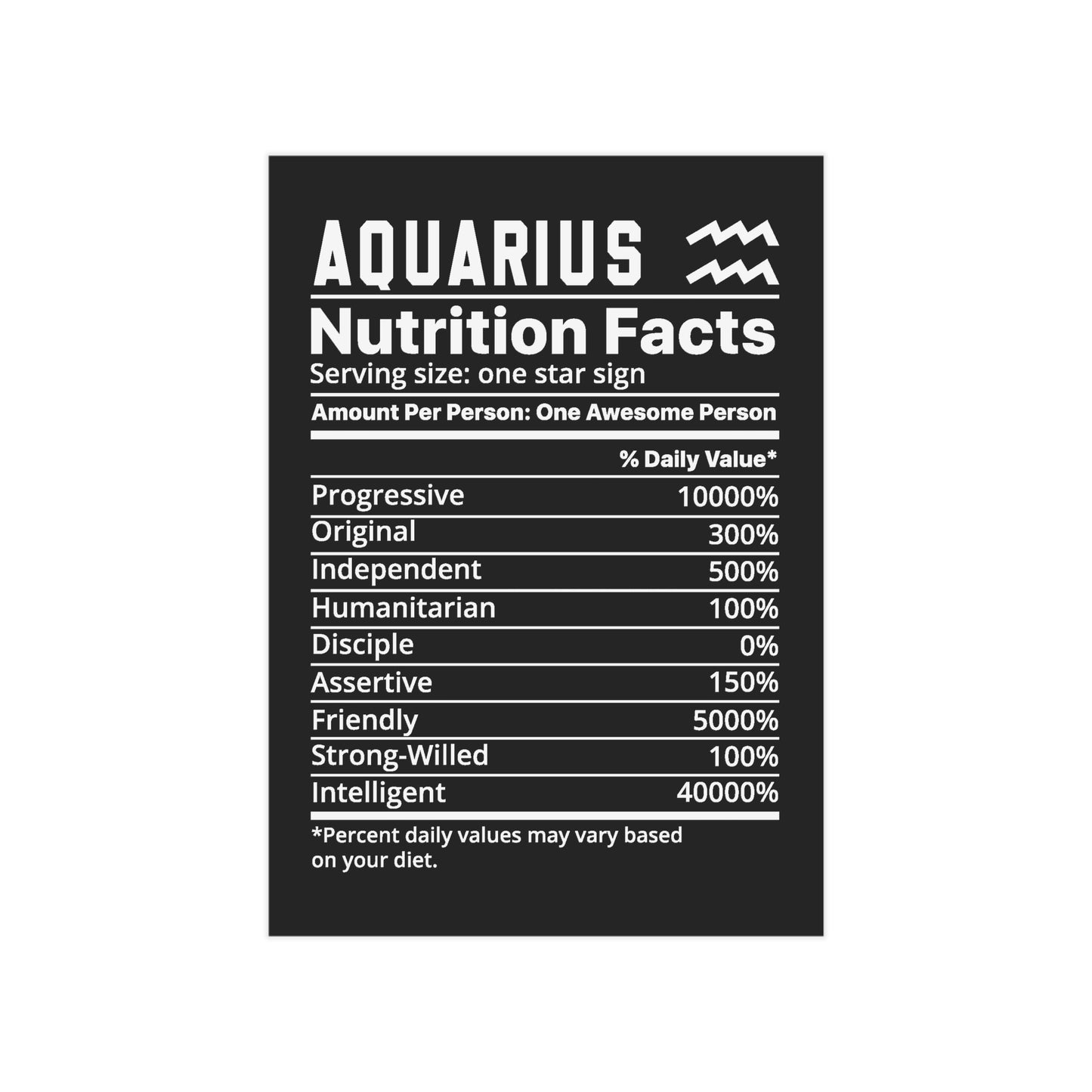 Aquarius Nutrition Unframed Prints - black