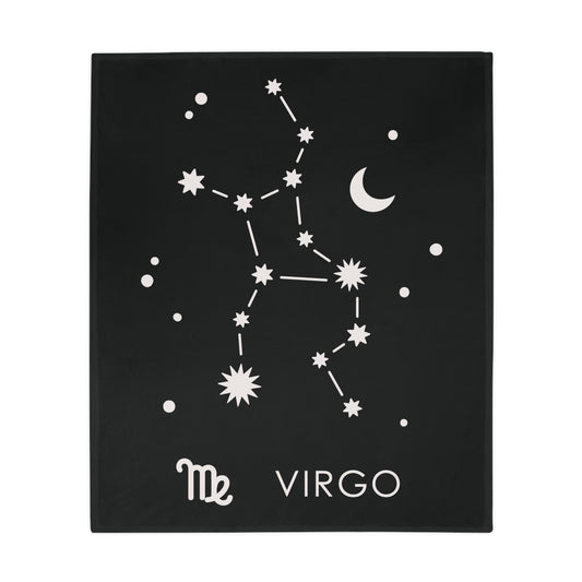 Virgo Star Map Plush Fleece Blanket - black