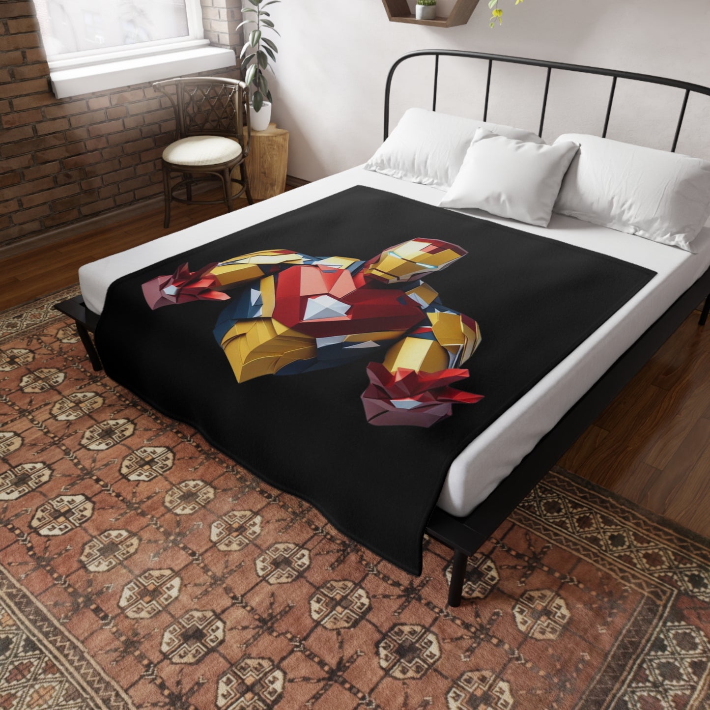 Origami IronMan Plush Fleece Blanket - Black