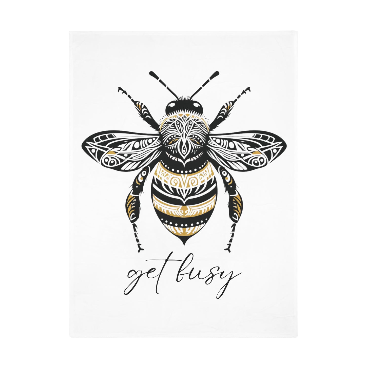 Get Busy Bee - White Plush Fleece Blanket