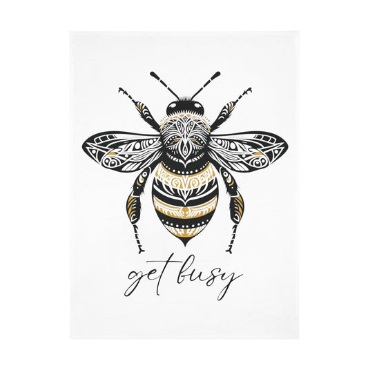 Get Busy Bee - White Plush Fleece Blanket