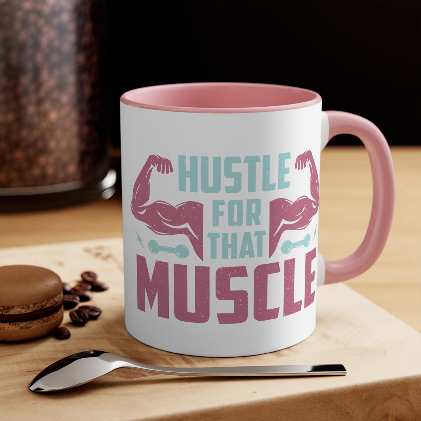 Hustle for that Muscle Workout Colorful Accent Mug 11oz - For Gym Fitness Enthusiasts