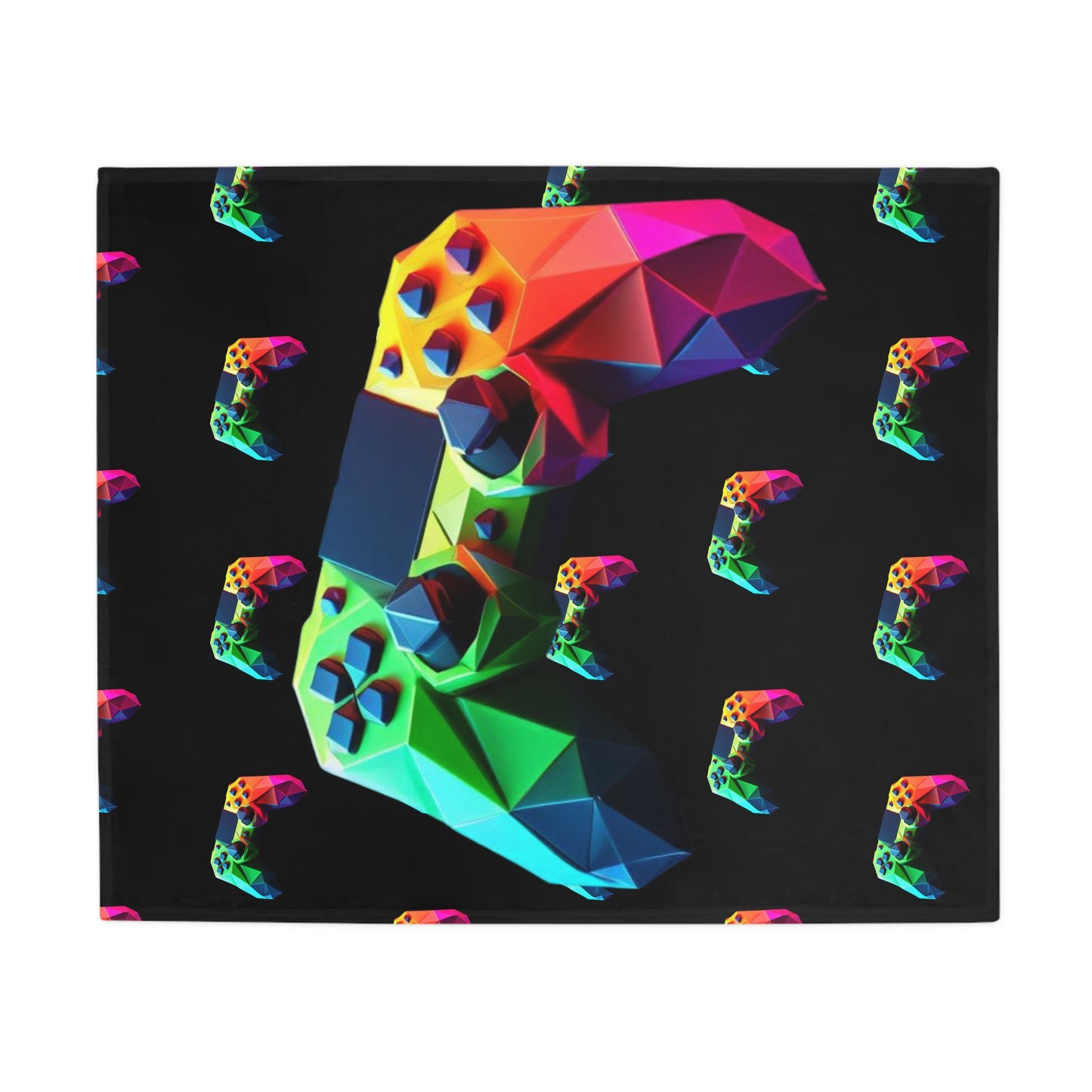 Origami Neon Controller Plush Fleece Blanket - Black