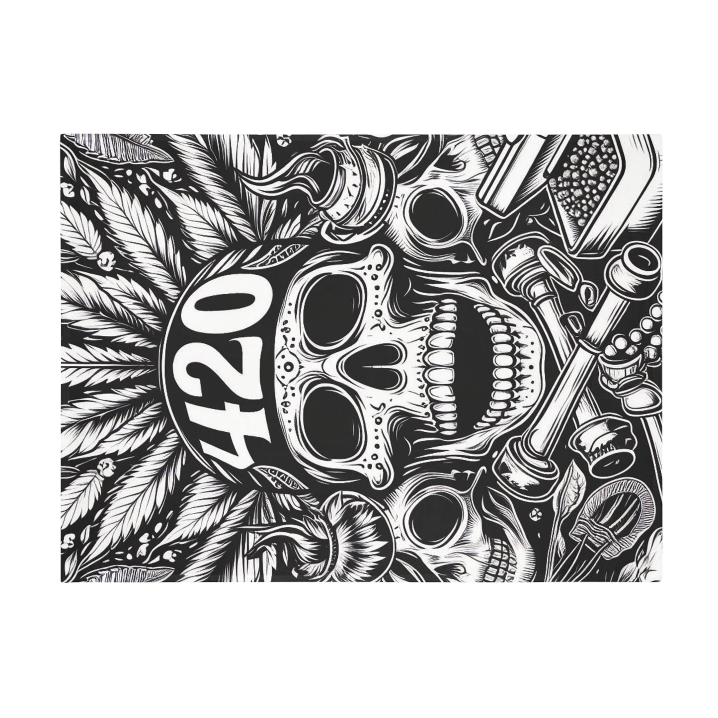 420 Skull & Pipe Plush Fleece Blanket - Black & White