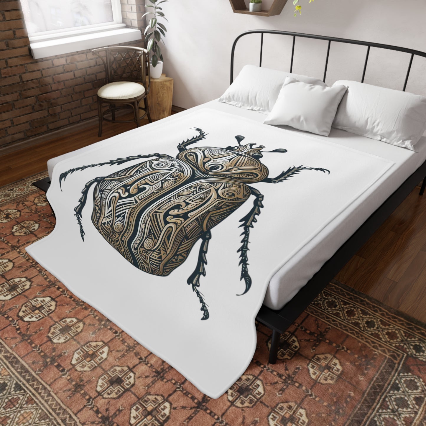 Carved Beetle - White Plush Fleece Blanket