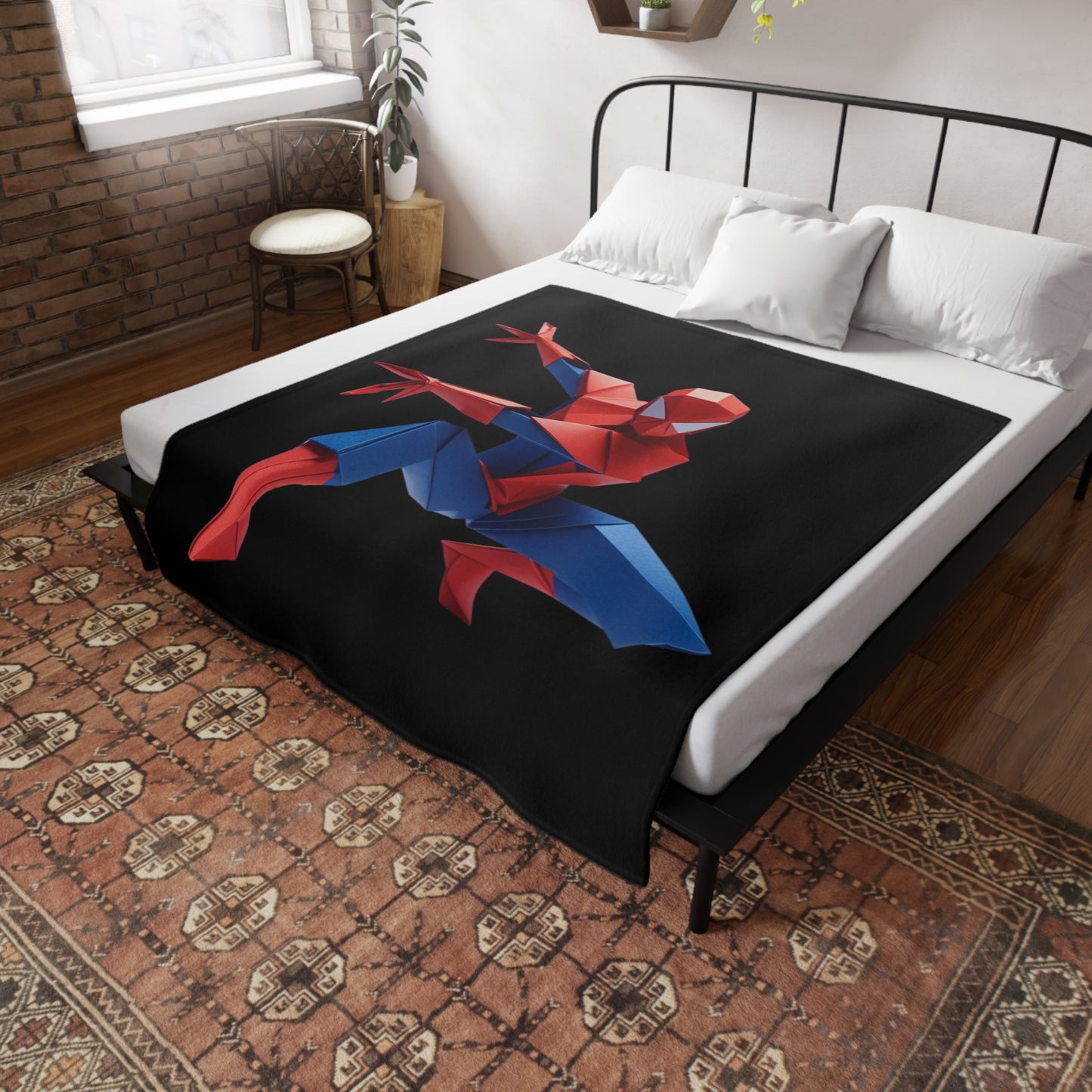 Origami Spiderman Plush Fleece Blanket - Black