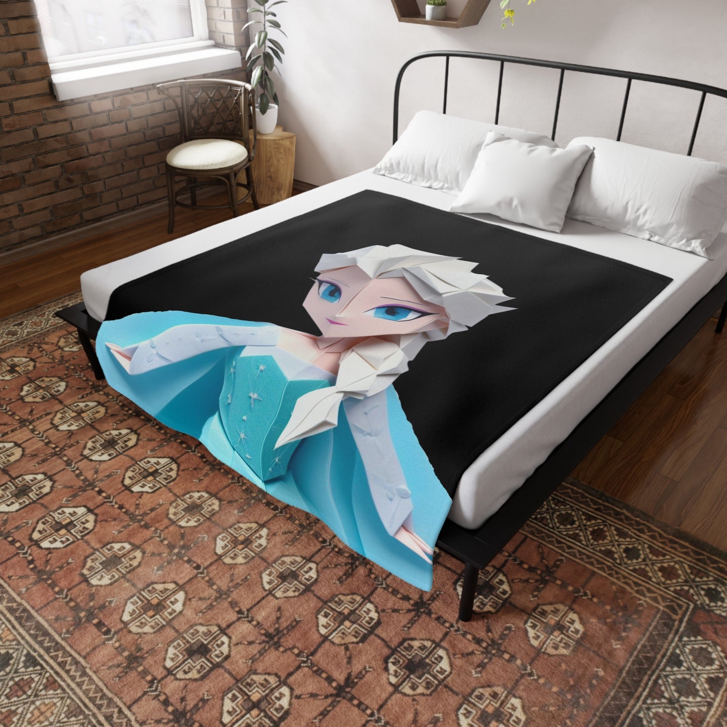 Origami Elsa Plush Fleece Blanket - Black