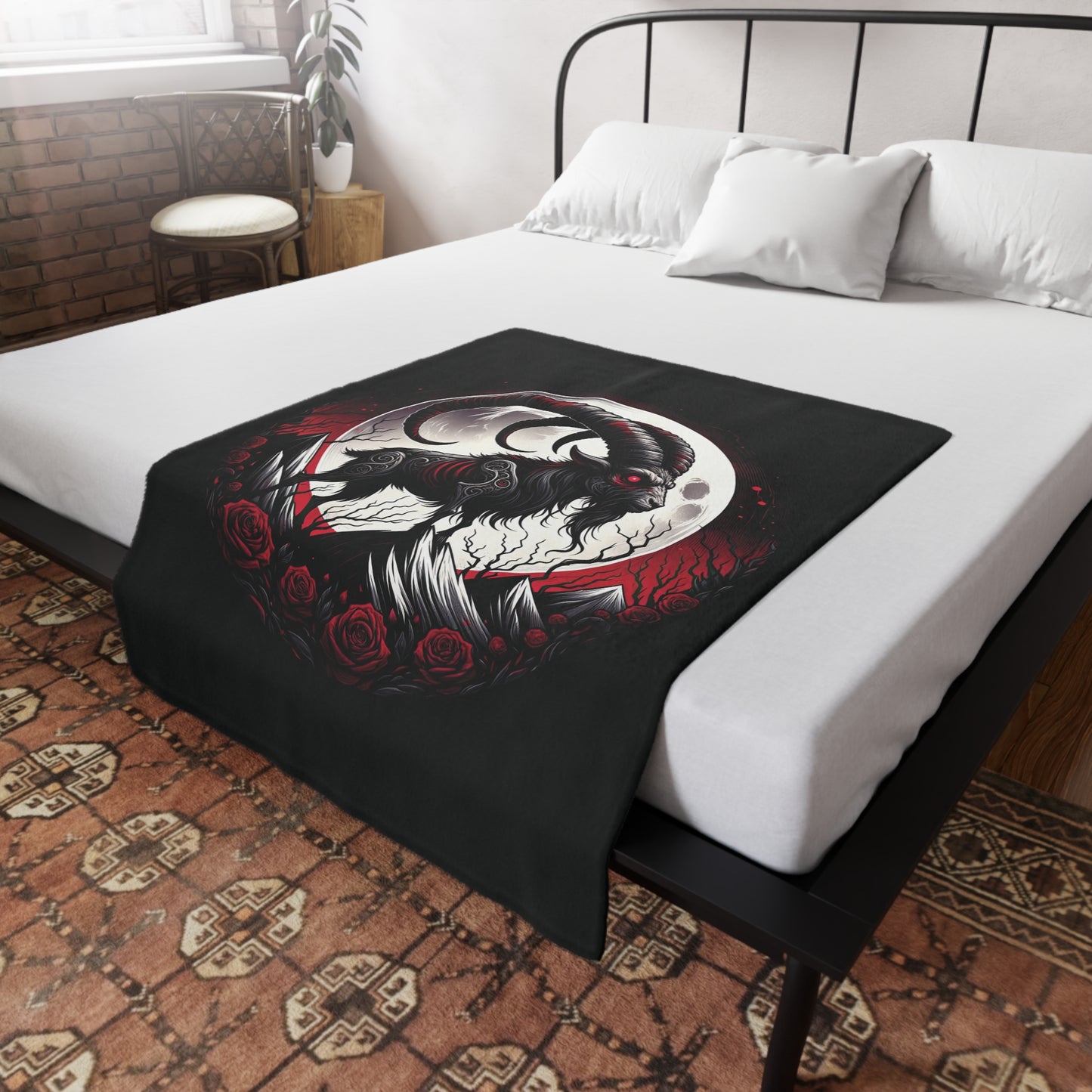 Gothic Capricorn Plush Fleece Blanket - black