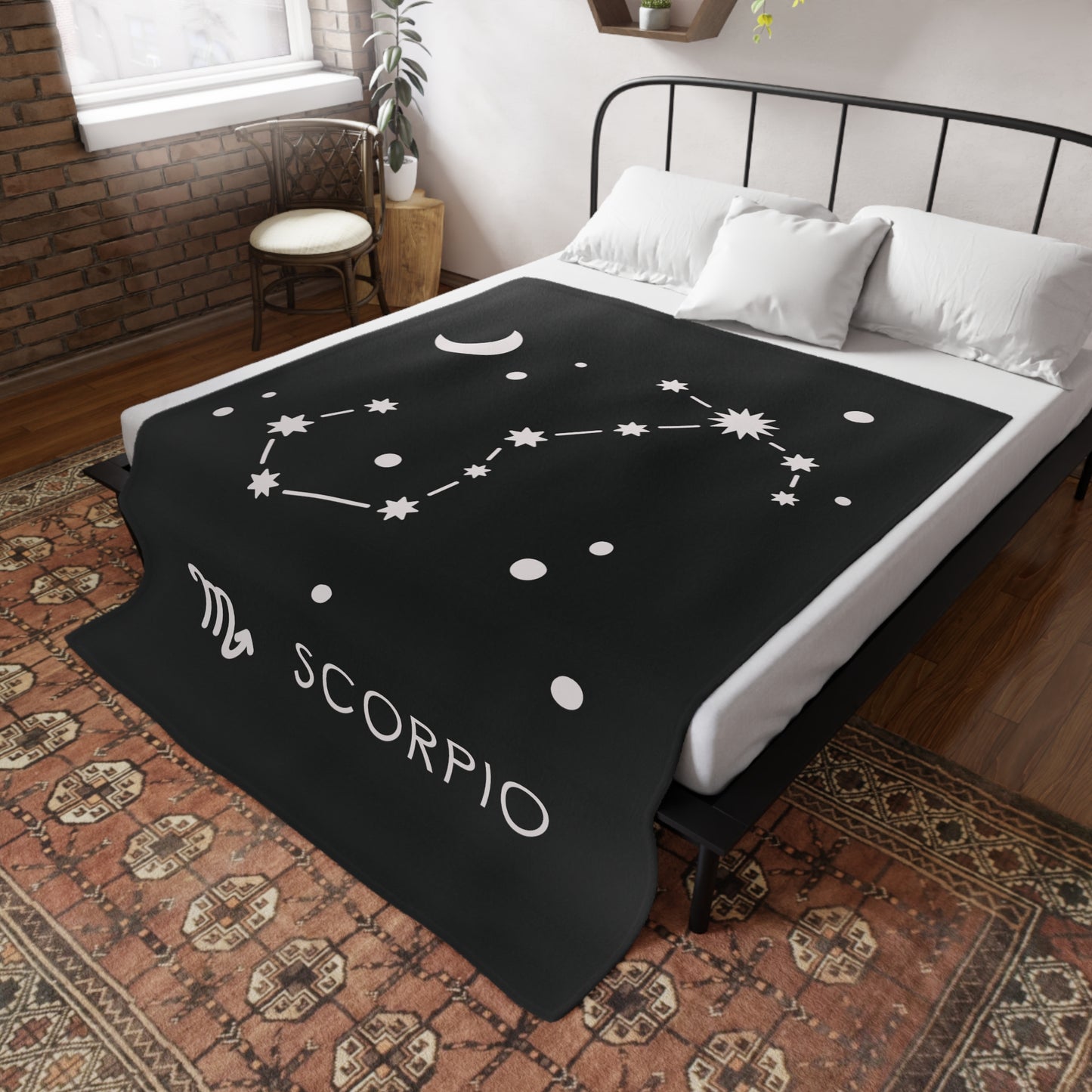 Scorpio Star Map Plush Fleece Blanket - black