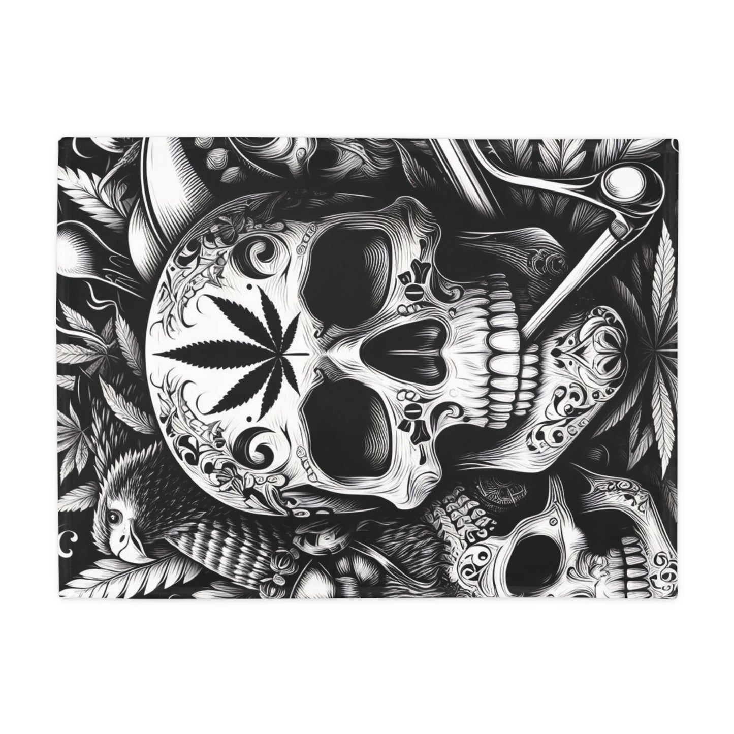 Skull & Pipe Plush Fleece Blanket - Black & White