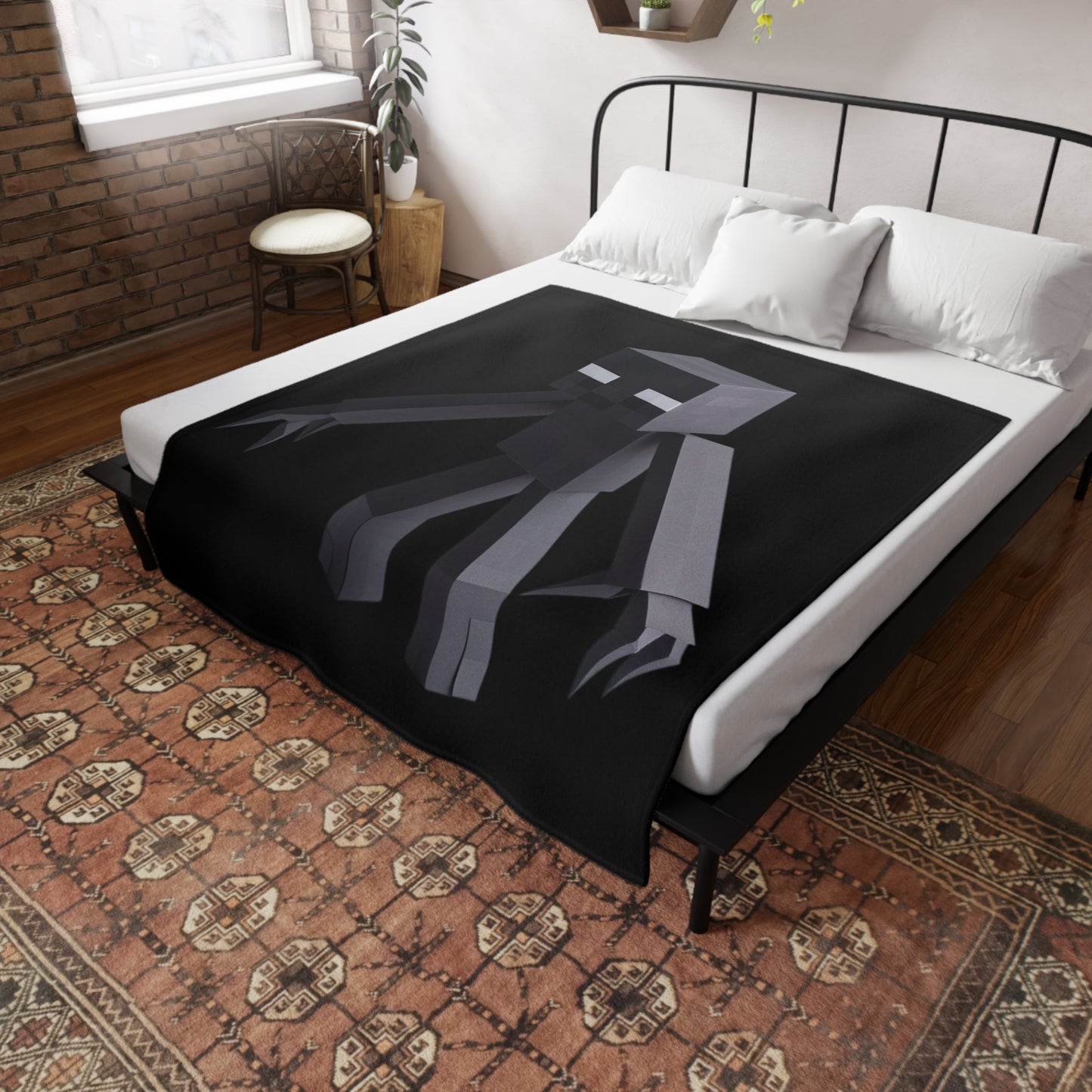 Origami Enderman Plush Fleece Blanket - Black