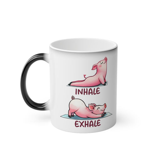 Pig Yoga Magic Mug - Color Changing Heat Sensitive Cup for Relaxation and Meditation