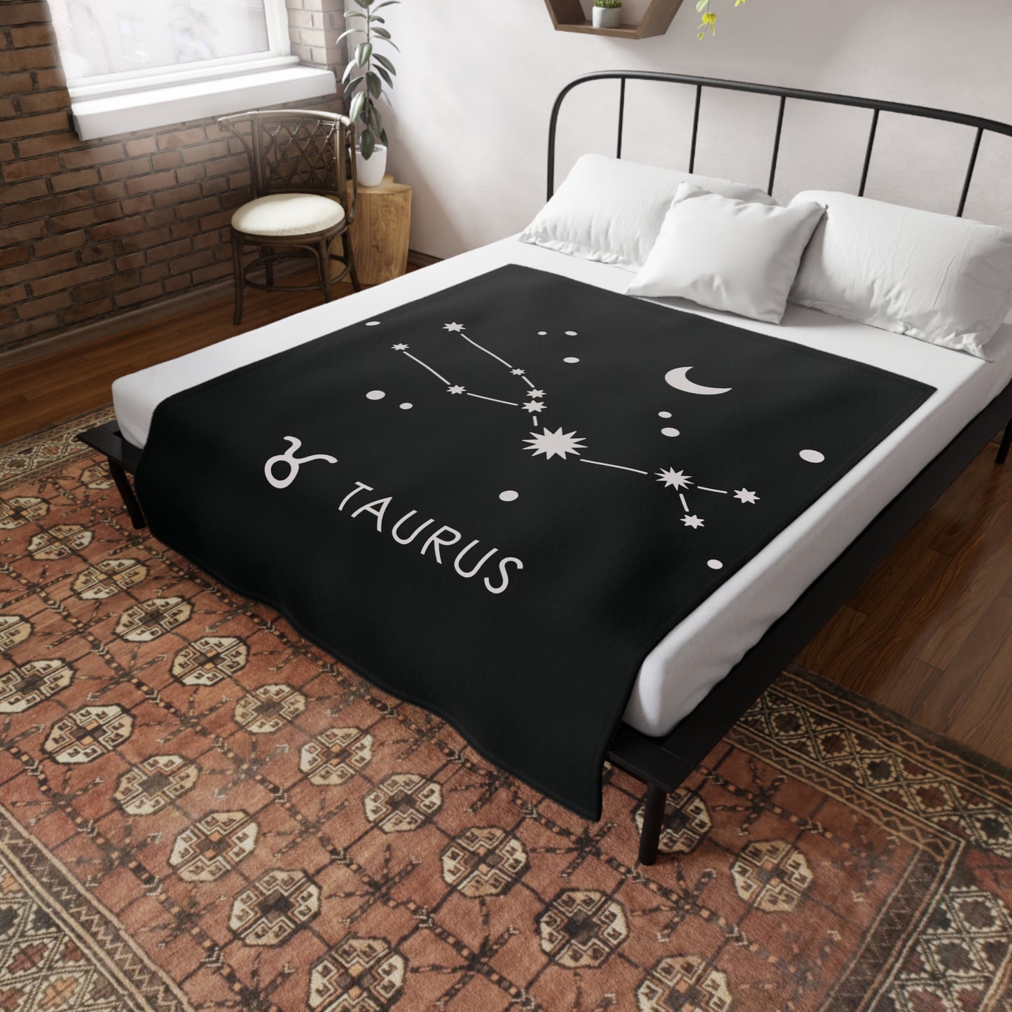 Taurus Star Map Plush Fleece Blanket - black