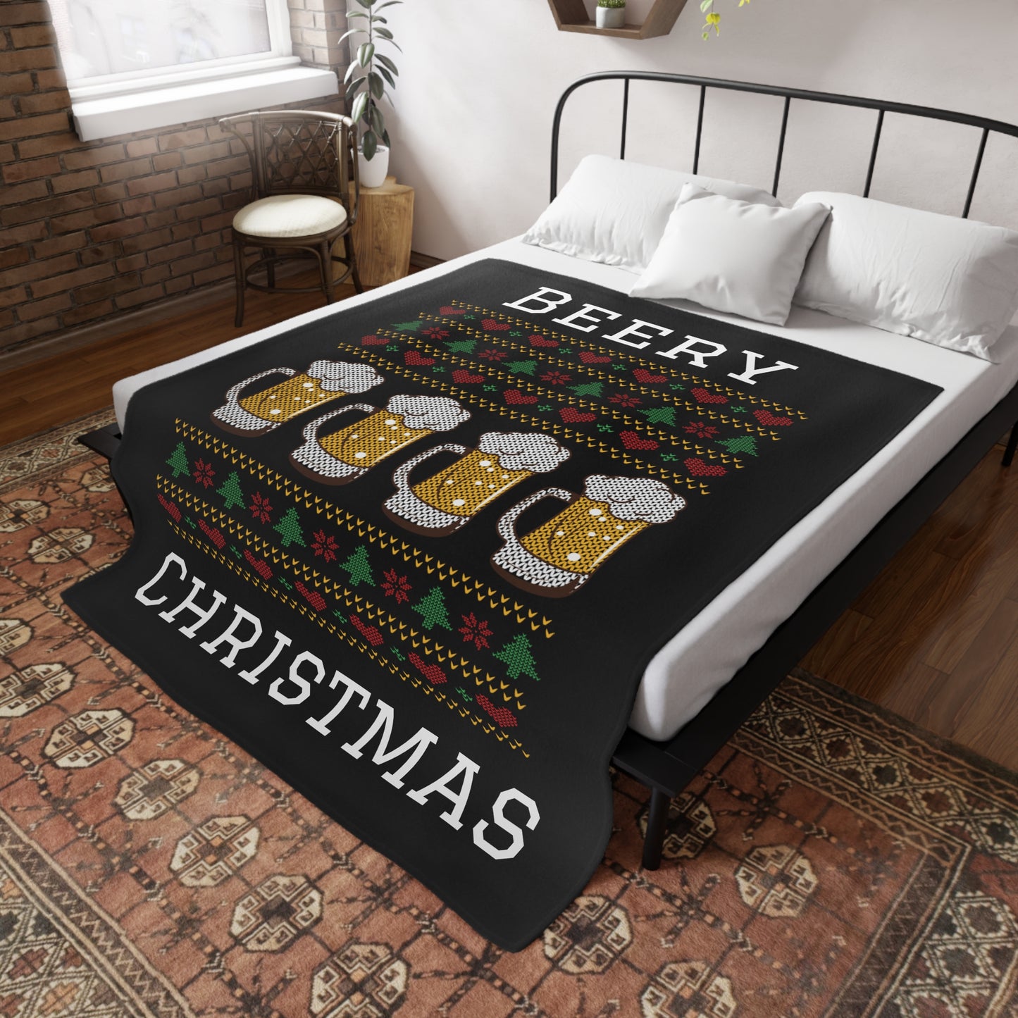 Ugly Christmas Sweater - Beery Christmas Plush Fleece Blanket