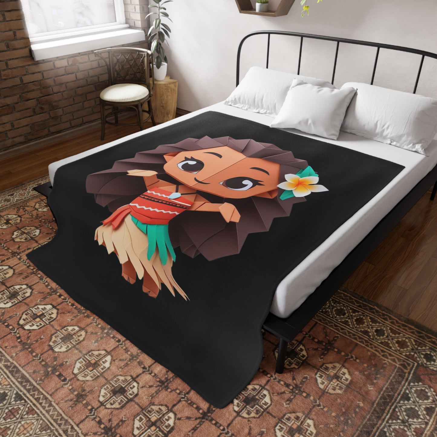 Origami Moana Plush Fleece Blanket - Black