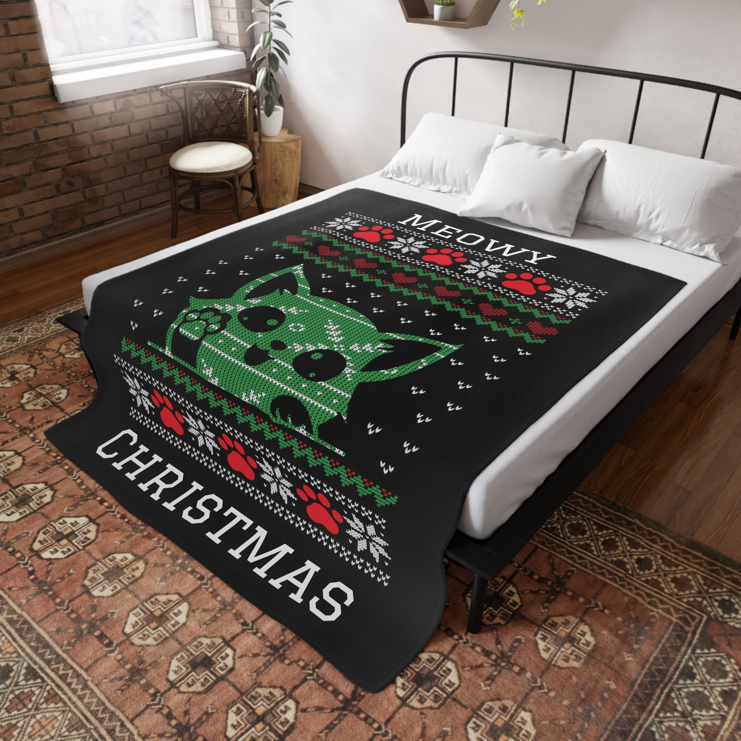 Ugly Christmas Sweater - Meowy Christmas Plush Fleece Blanket