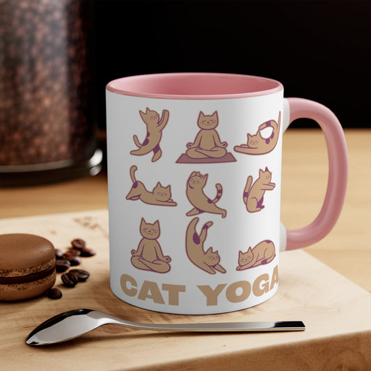 Cat Yoga Color Accent Mug 11oz - Zen Meditation Gift