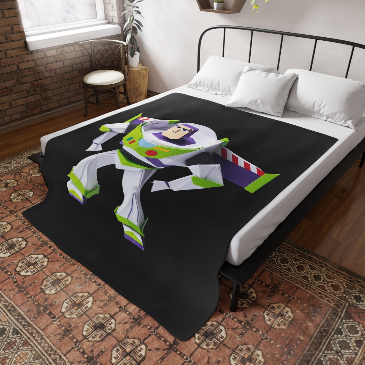 Origami Buzz Lightyear Plush Fleece Blanket - Black