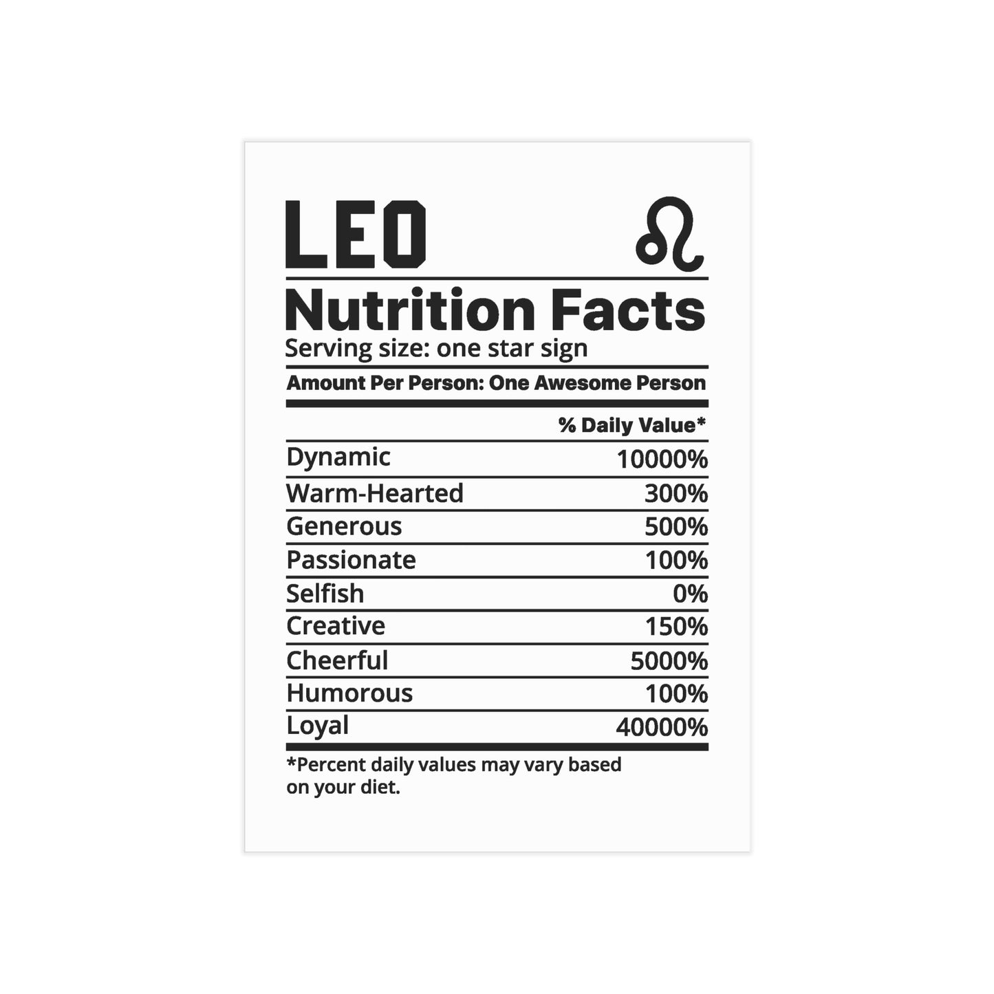 Leo Nutrition Unframed Prints - white