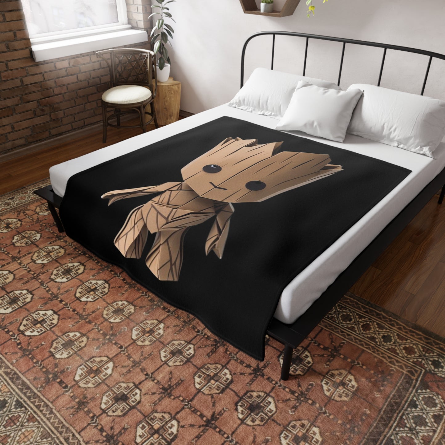 Origami Baby Groot Plush Fleece Blanket - Black