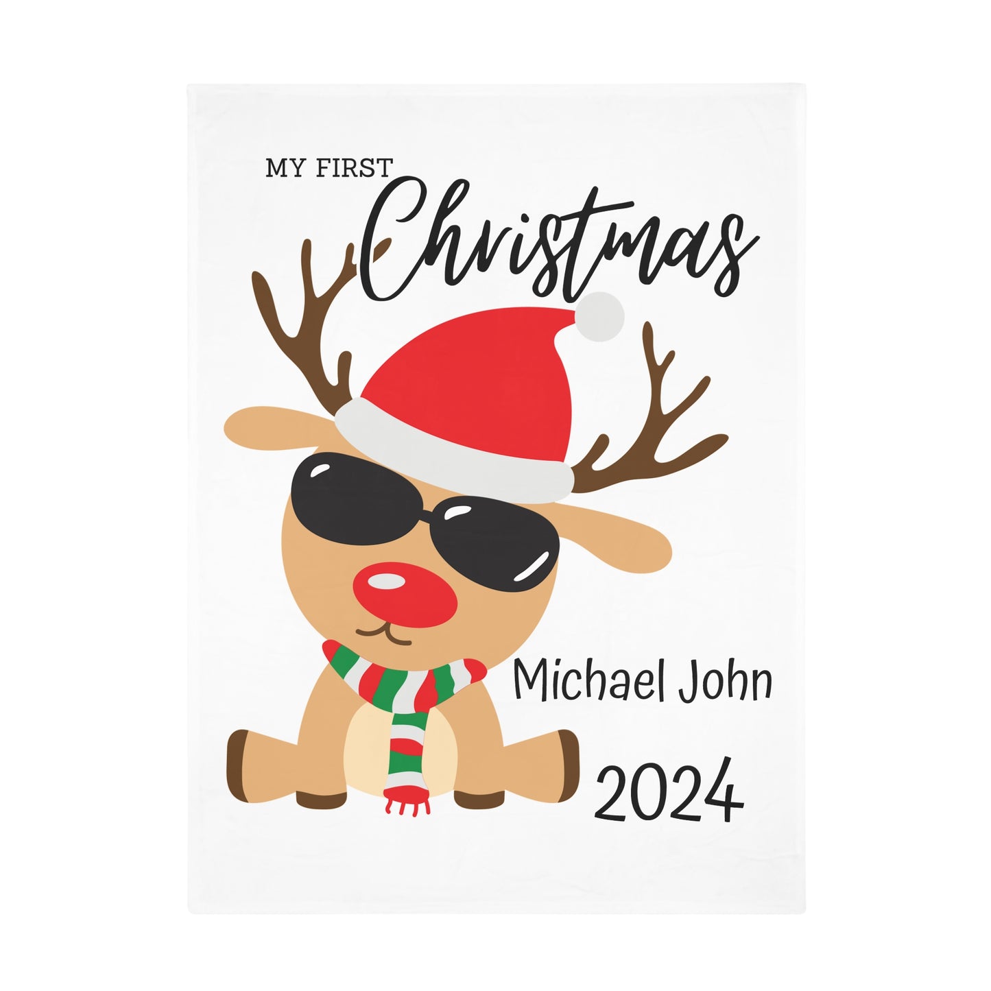 Customisable "My 1st Christmas" Plush Fleece Blanket - rudolph